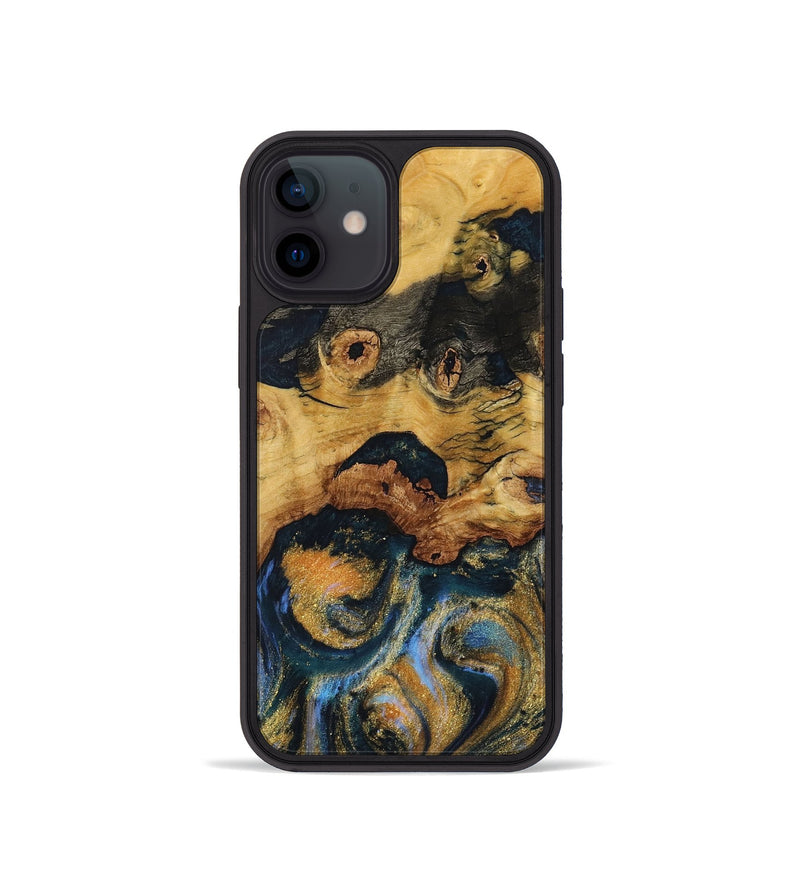 iPhone 12 mini Wood Phone Case - Dael (Teal & Gold, 731291)