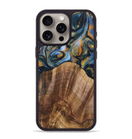 iPhone 15 Pro Max Wood Phone Case - Twiggy (Teal & Gold, 731295)