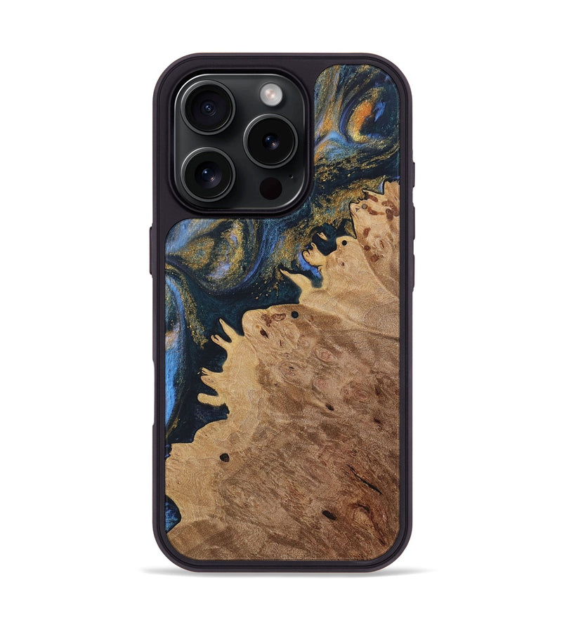 iPhone 16 Pro Wood Phone Case - Allissa (Teal & Gold, 731301)