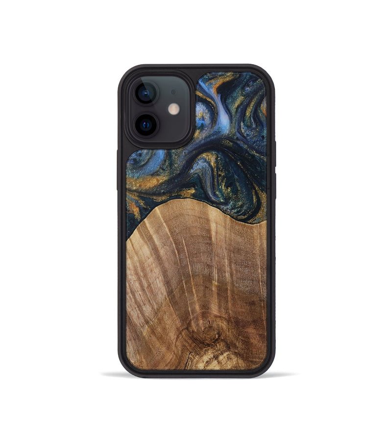 iPhone 12 mini Wood Phone Case - Lydie (Teal & Gold, 731308)