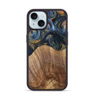 iPhone 15 Wood Phone Case - Lydie (Teal & Gold, 731308)