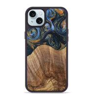 iPhone 15 Plus Wood Phone Case - Lydie (Teal & Gold, 731308)