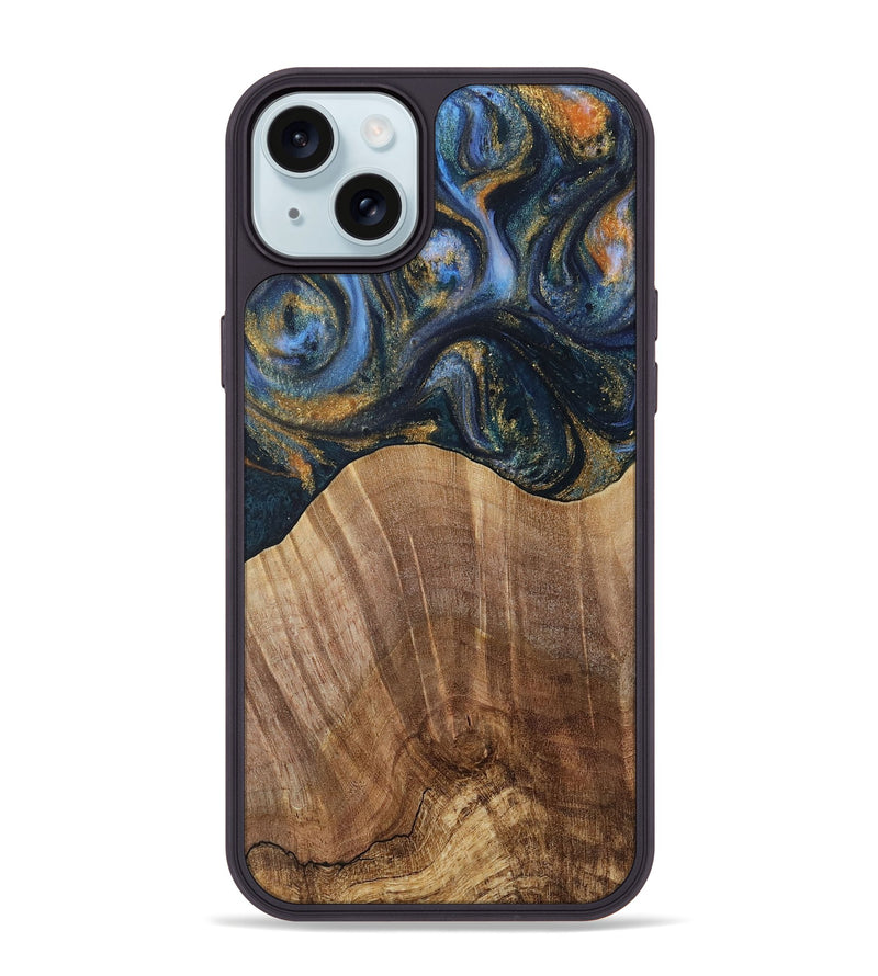 iPhone 15 Plus Wood Phone Case - Lydie (Teal & Gold, 731308)