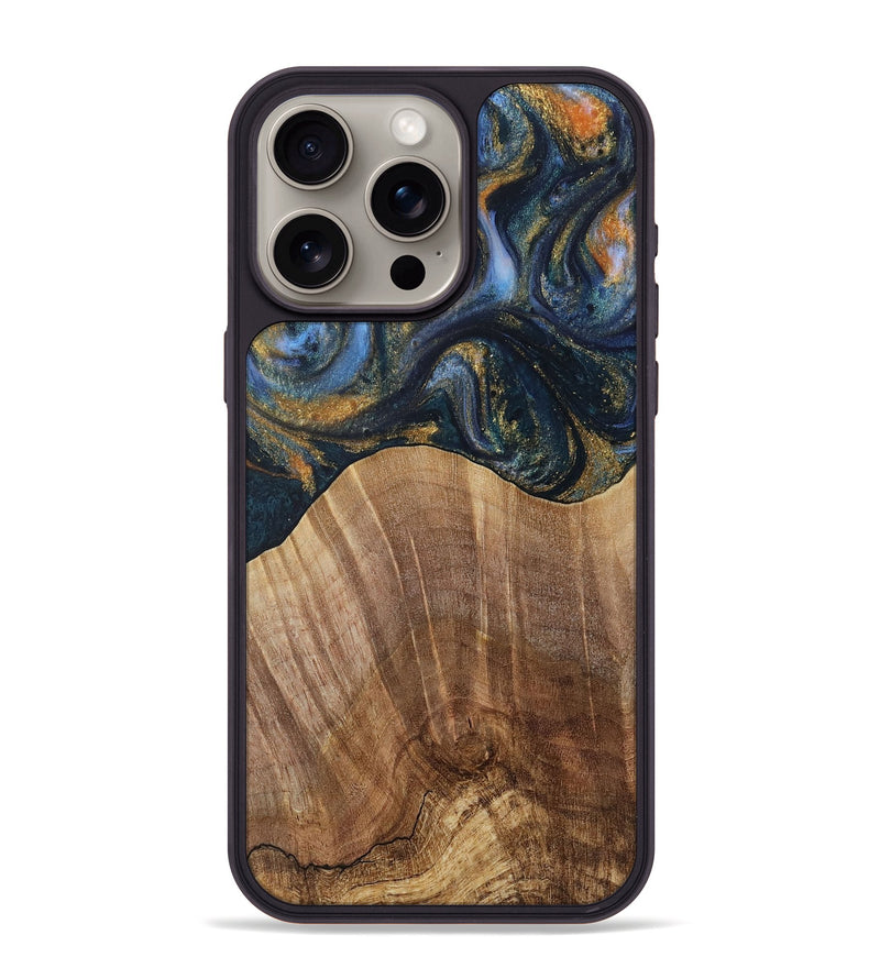 iPhone 15 Pro Max Wood Phone Case - Lydie (Teal & Gold, 731308)