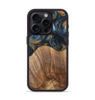 iPhone 15 Pro Wood Phone Case - Lydie (Teal & Gold, 731308)