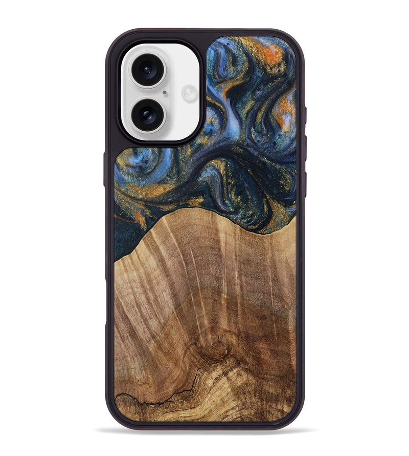 iPhone 16 Plus Wood Phone Case - Lydie (Teal & Gold, 731308)