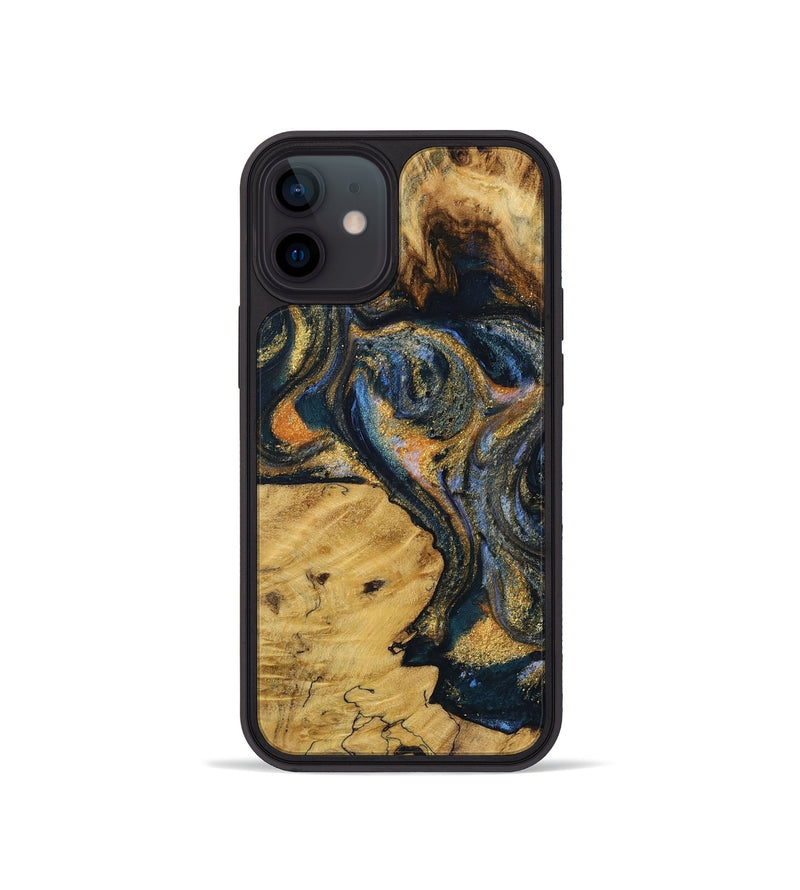 iPhone 12 mini Wood Phone Case - Flying (Teal & Gold, 731319)