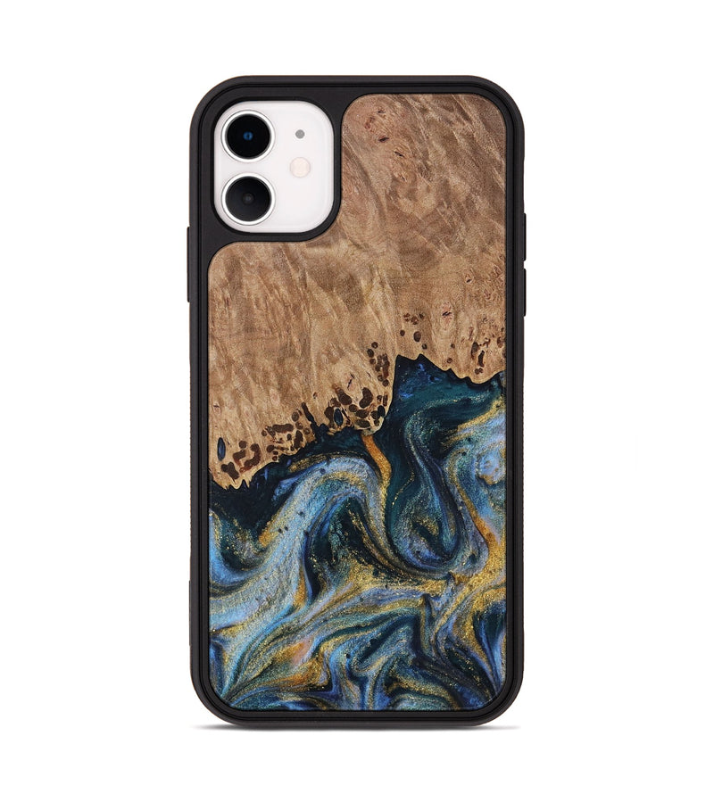 iPhone 11 Wood Phone Case - Rheta (Teal & Gold, 731322)