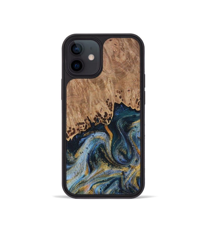 iPhone 12 mini Wood Phone Case - Rheta (Teal & Gold, 731322)