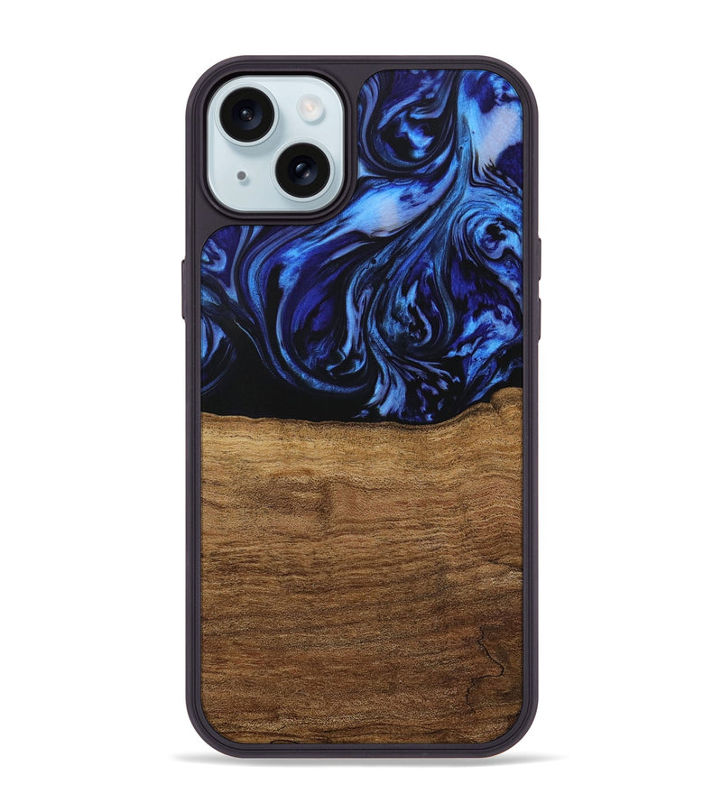 iPhone 15 Plus Wood Phone Case - Auston (Blue, 731323)