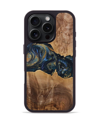 iPhone 16 Pro Wood Phone Case - Blithe (Teal & Gold, 731337)