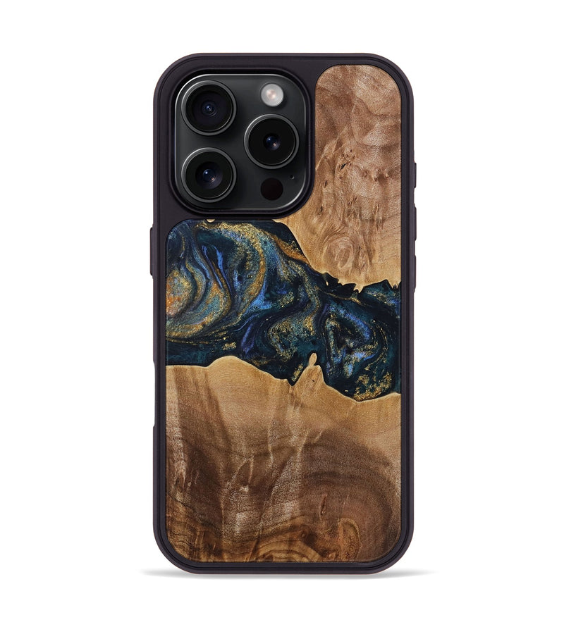 iPhone 16 Pro Wood Phone Case - Blithe (Teal & Gold, 731337)