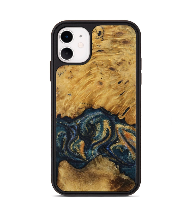 iPhone 11 Wood Phone Case - Allyssa (Teal & Gold, 731344)