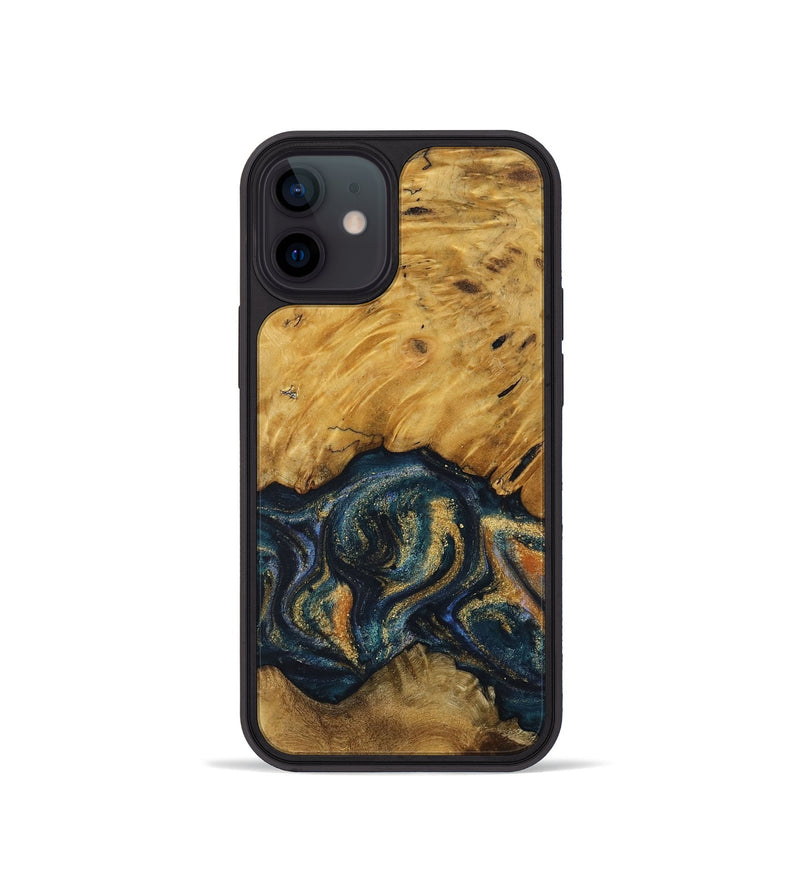 iPhone 12 mini Wood Phone Case - Allyssa (Teal & Gold, 731344)