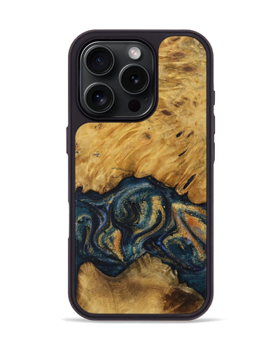 iPhone 16 Pro Wood Phone Case - Allyssa (Teal & Gold, 731344)