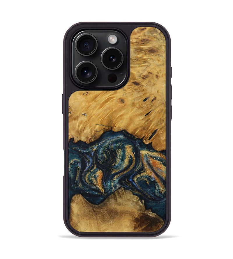 iPhone 16 Pro Wood Phone Case - Allyssa (Teal & Gold, 731344)