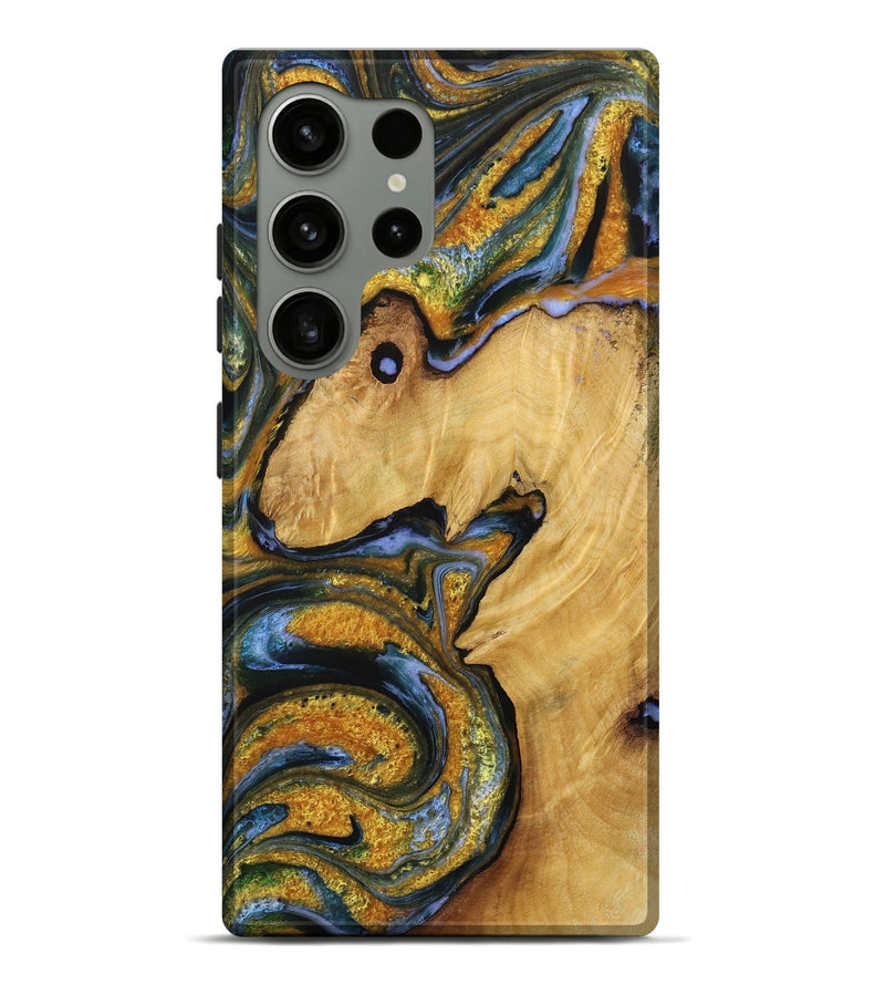 Galaxy S24 Ultra Wood Live Edge Phone Case - Jana (Teal & Gold, 731371)