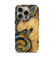 iPhone 16 Pro Wood Live Edge Phone Case - Jana (Teal & Gold, 731371)