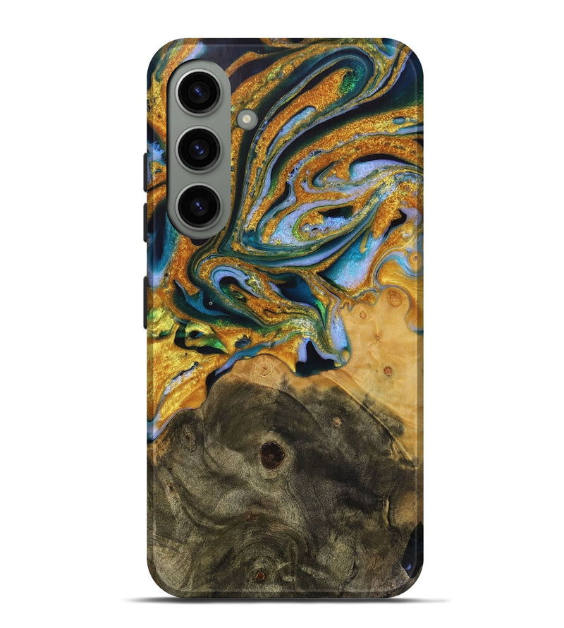 Galaxy S24 Plus Wood Live Edge Phone Case - Wendel (Teal & Gold, 731382)