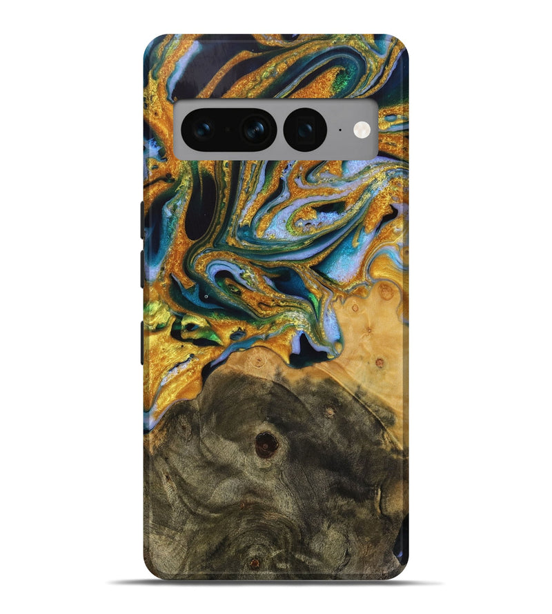 Pixel 7 Pro Wood Live Edge Phone Case - Wendel (Teal & Gold, 731382)