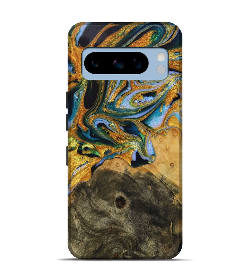 Pixel 8 Pro Wood Live Edge Phone Case - Wendel (Teal & Gold, 731382)