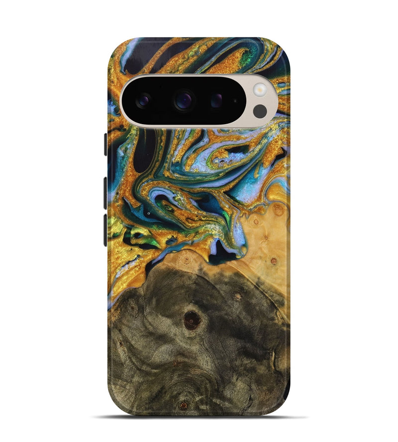 Pixel 9 Wood Live Edge Phone Case - Wendel (Teal & Gold, 731382)