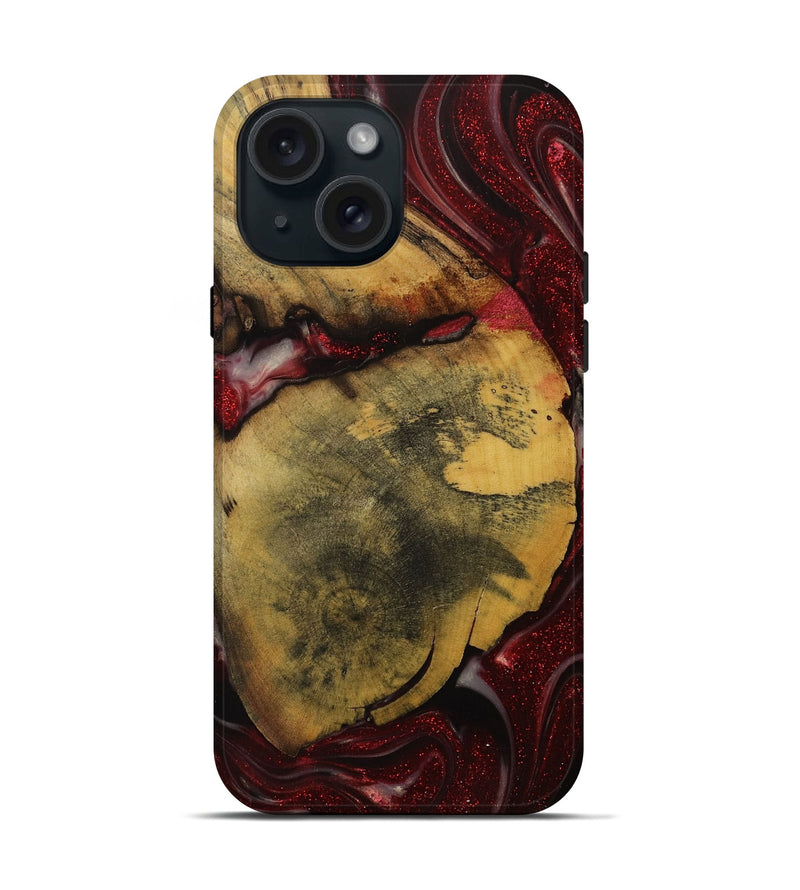 iPhone 15 Wood Live Edge Phone Case - Roselia (Red, 731385)