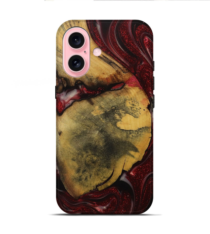 iPhone 16 Wood Live Edge Phone Case - Roselia (Red, 731385)