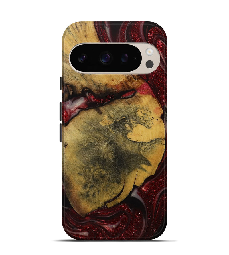 Pixel 9 Wood Live Edge Phone Case - Roselia (Red, 731385)