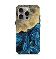 iPhone 16 Pro Wood Live Edge Phone Case - Bihari (Blue, 731388)