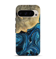 Pixel 9 Pro Wood Live Edge Phone Case - Bihari (Blue, 731388)