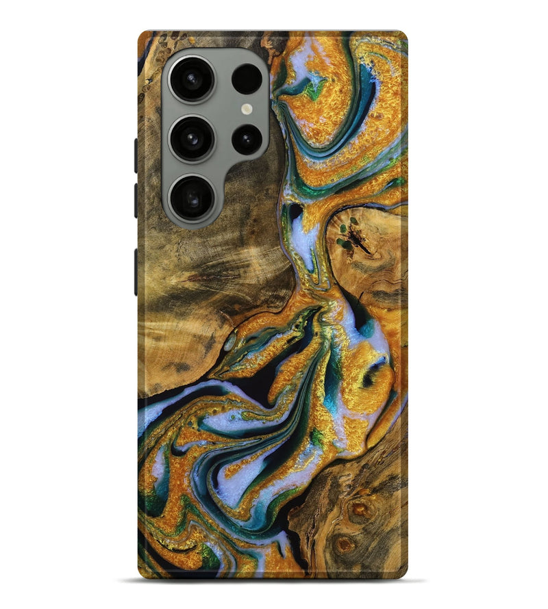 Galaxy S23 Ultra Wood Live Edge Phone Case - Bernice (Teal & Gold, 731389)