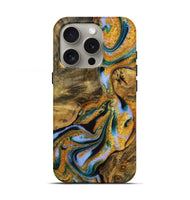 iPhone 16 Pro Wood Live Edge Phone Case - Bernice (Teal & Gold, 731389)