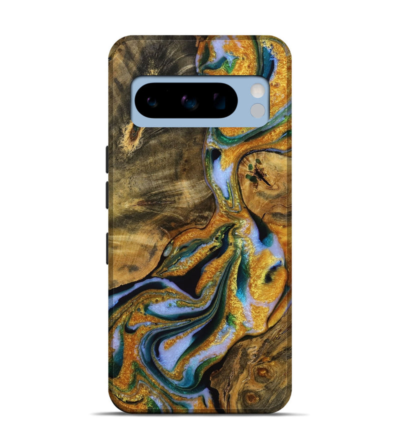 Pixel 8 Pro Wood Live Edge Phone Case - Bernice (Teal & Gold, 731389)