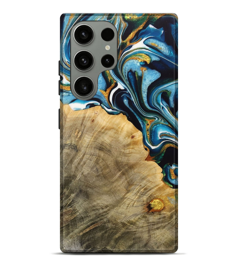 Galaxy S23 Ultra Wood Live Edge Phone Case - Shyanne (Teal & Gold, 731404)