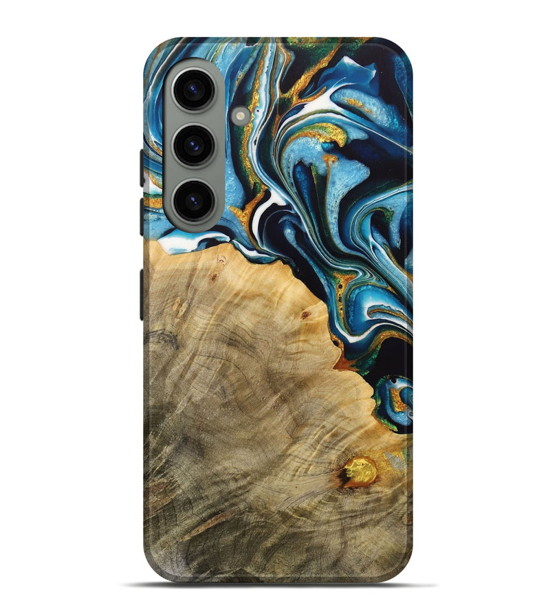 Galaxy S24 Plus Wood Live Edge Phone Case - Shyanne (Teal & Gold, 731404)