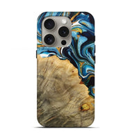 iPhone 16 Pro Wood Live Edge Phone Case - Shyanne (Teal & Gold, 731404)