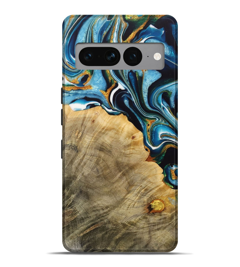 Pixel 7 Pro Wood Live Edge Phone Case - Shyanne (Teal & Gold, 731404)