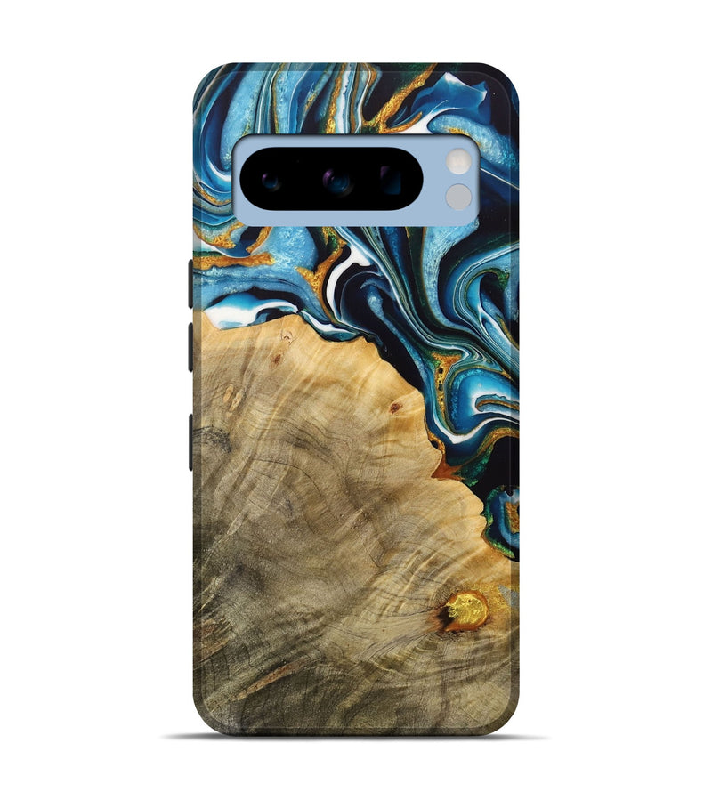 Pixel 8 Pro Wood Live Edge Phone Case - Shyanne (Teal & Gold, 731404)