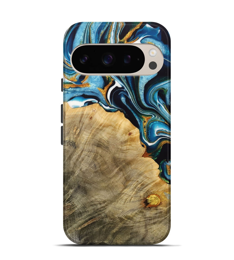 Pixel 9 Wood Live Edge Phone Case - Shyanne (Teal & Gold, 731404)