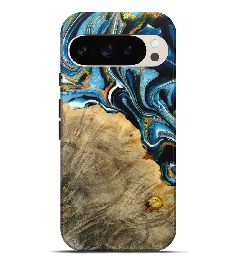 Pixel 9 Pro XL Wood Live Edge Phone Case - Shyanne (Teal & Gold, 731404)