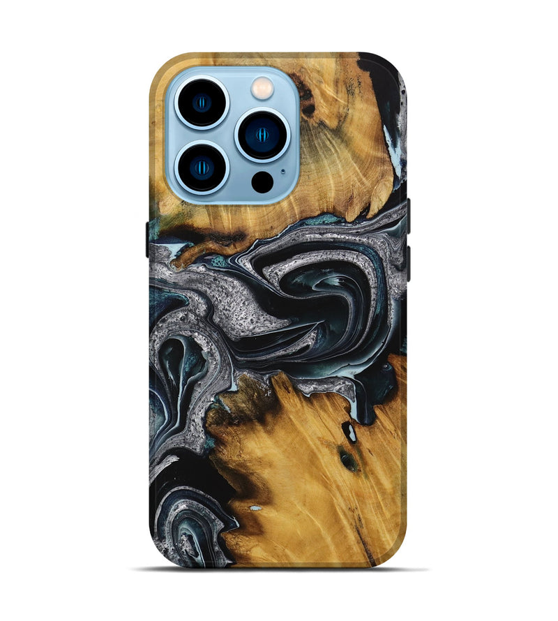 iPhone 14 Pro Wood Live Edge Phone Case - Keshaun (Blue, 731407)