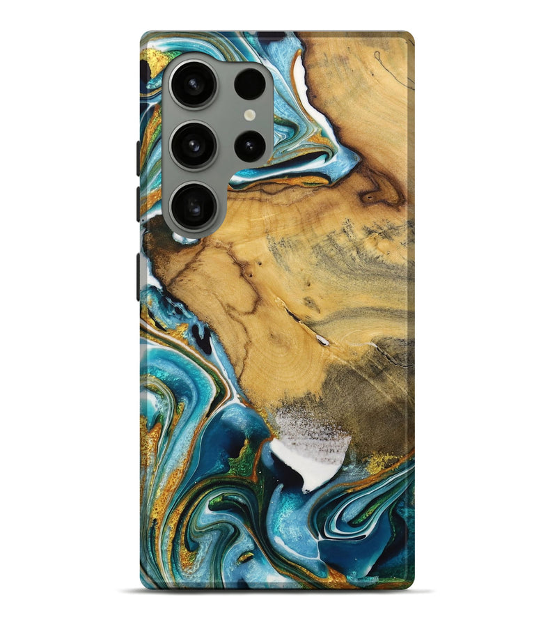 Galaxy S24 Ultra Wood Live Edge Phone Case - Brittny (Teal & Gold, 731408)