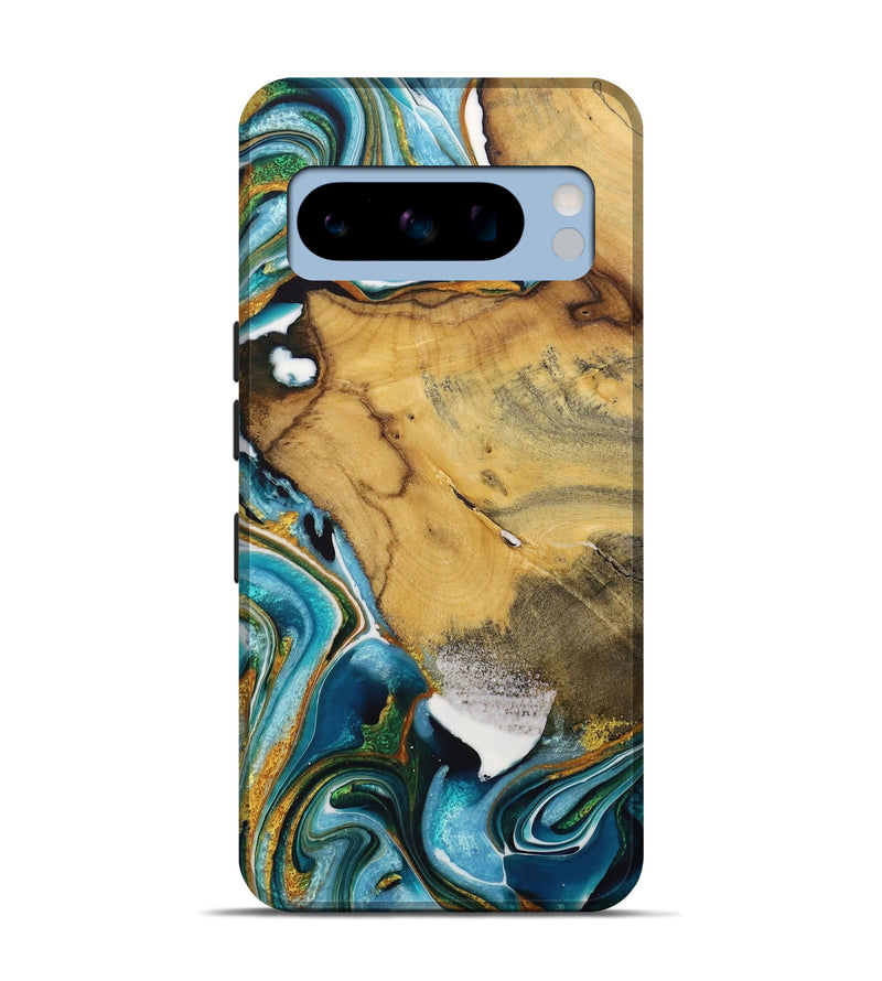 Pixel 8 Pro Wood Live Edge Phone Case - Brittny (Teal & Gold, 731408)