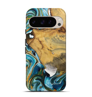 Pixel 9 Pro Wood Live Edge Phone Case - Brittny (Teal & Gold, 731408)