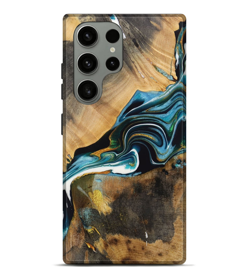 Galaxy S23 Ultra Wood Live Edge Phone Case - Raelynn (Teal & Gold, 731412)