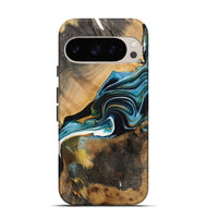 Pixel 9 Pro Wood Live Edge Phone Case - Raelynn (Teal & Gold, 731412)