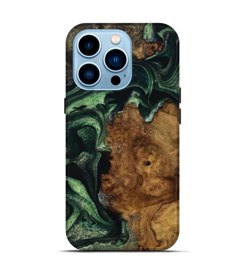 iPhone 14 Pro Wood Live Edge Phone Case - Festus (Green, 731415)