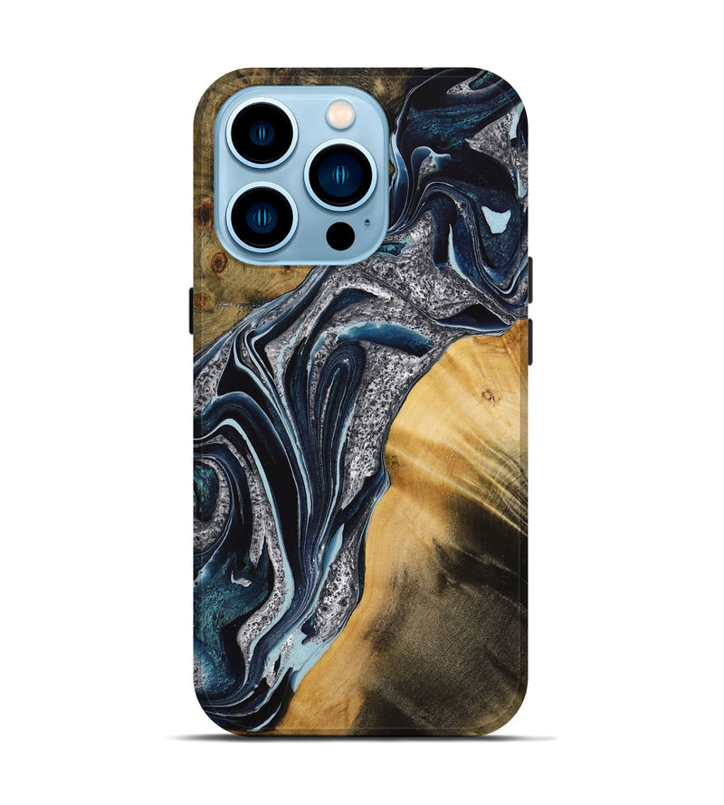 iPhone 14 Pro Wood Live Edge Phone Case - Nariko (Blue, 731420)