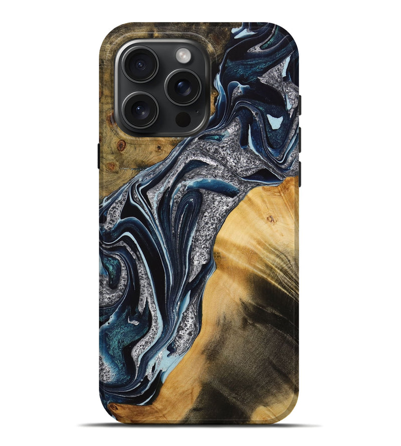 iPhone 16 Pro Max Wood Live Edge Phone Case - Nariko (Blue, 731420)